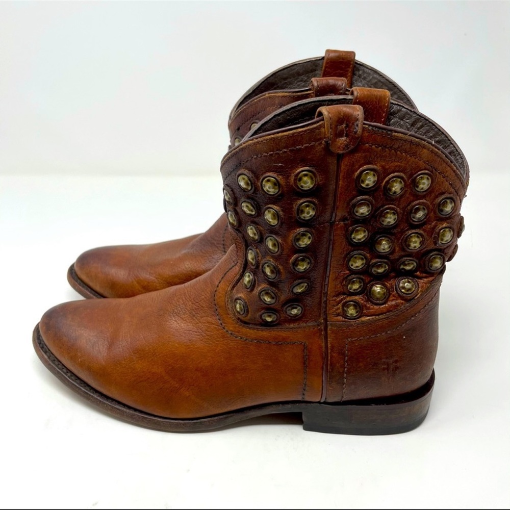 Frye Boot Leather Studded Cowboy Brown 7 1/2